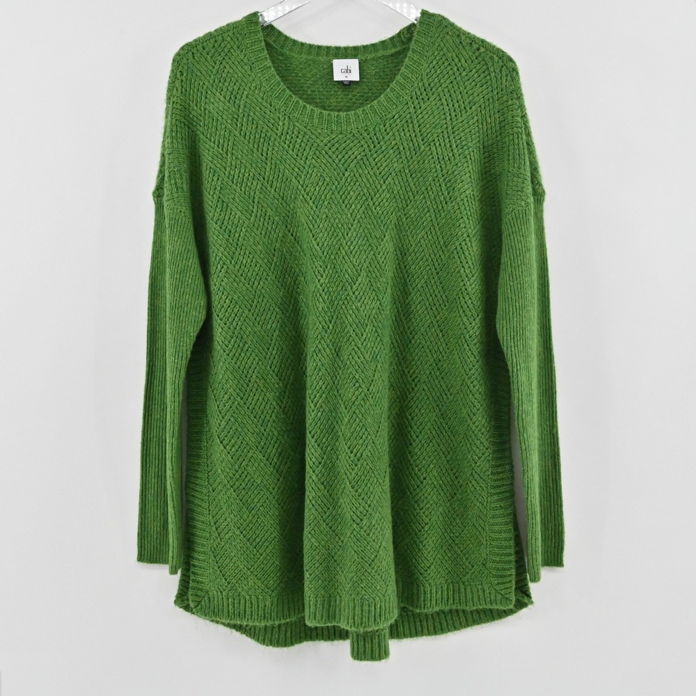 Cabi Basket Weave Pullover Womens Size M Kelly Green Cotton Sweater Preppy 4244